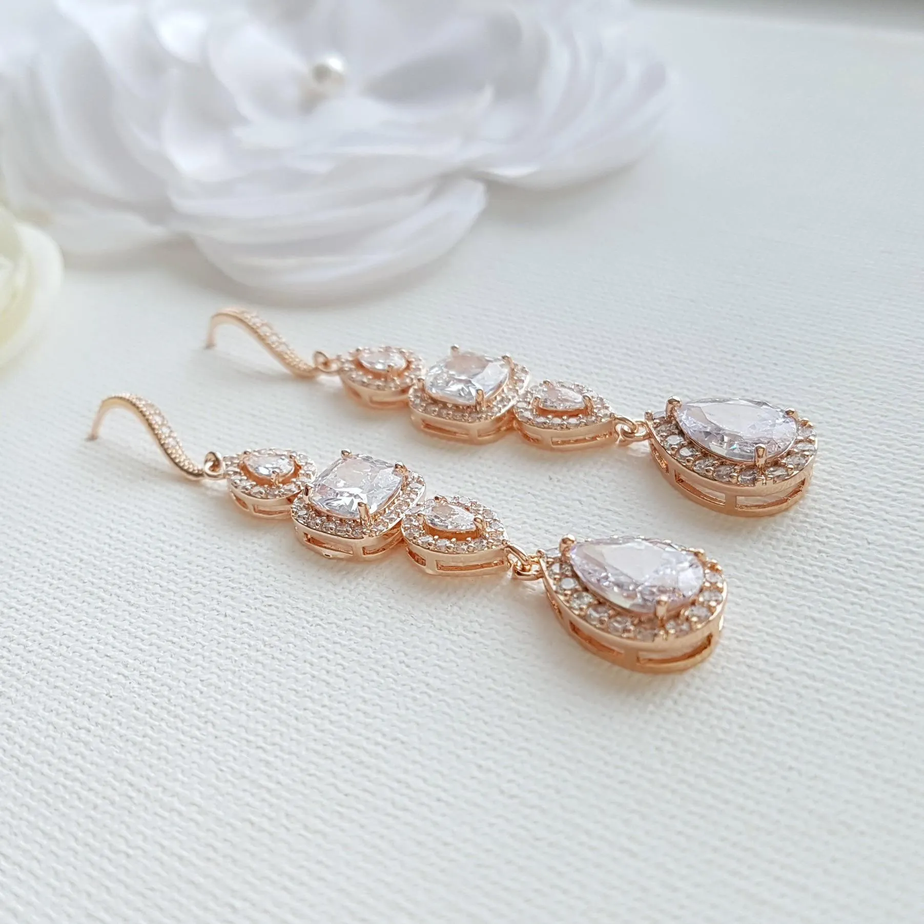 Bridal Dangle Drop Earring Rose Gold-Gianna