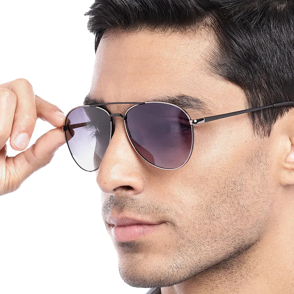 Carlton London Premium Silver & Black Toned Polarised And Uv Protected Lens Aviator Sunglasses For Men