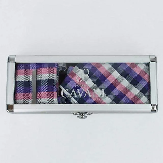 Cavani Purple Check Tie Set in Gift Box