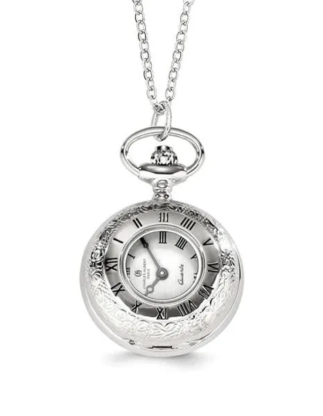 Charles Hubert Floral Design Pendant Necklace Watch - Chrome Finish