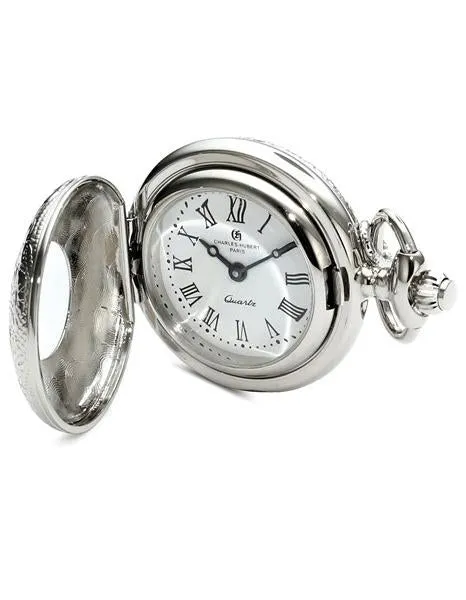 Charles Hubert Floral Design Pendant Necklace Watch - Chrome Finish