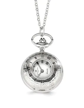 Charles Hubert Floral Design Pendant Necklace Watch - Chrome Finish