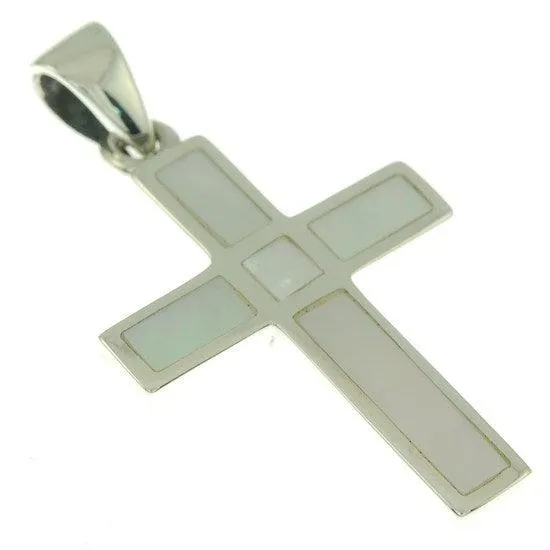 Christian Cross Pendant in White Color   925 Silver Necklace