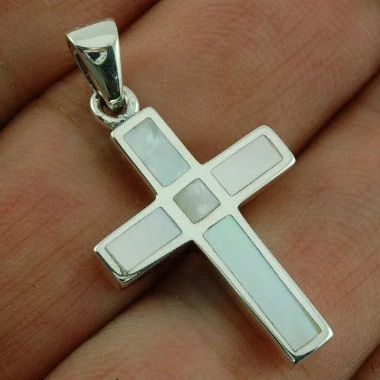 Christian Cross Pendant in White Color   925 Silver Necklace