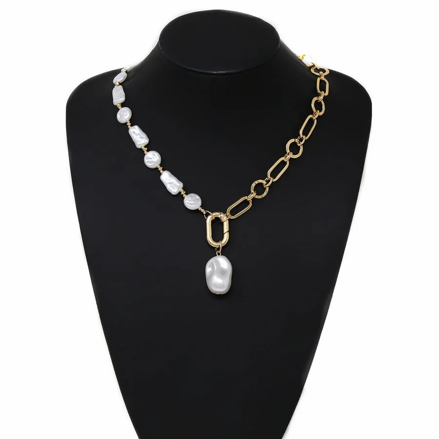 Chunky Pearl Pendant Dual Chain Necklace