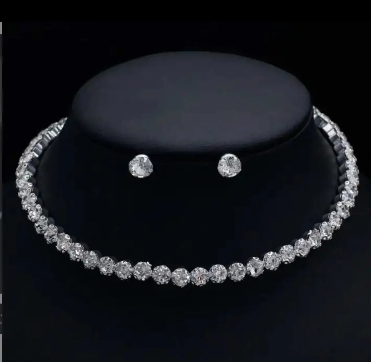 Circle Crystal Bridal Jewelry Sets Rhinestone Necklace Earrings S4817747