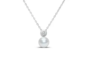 Classy girls wear pearls-Pearl bezel CZ necklace-Silver