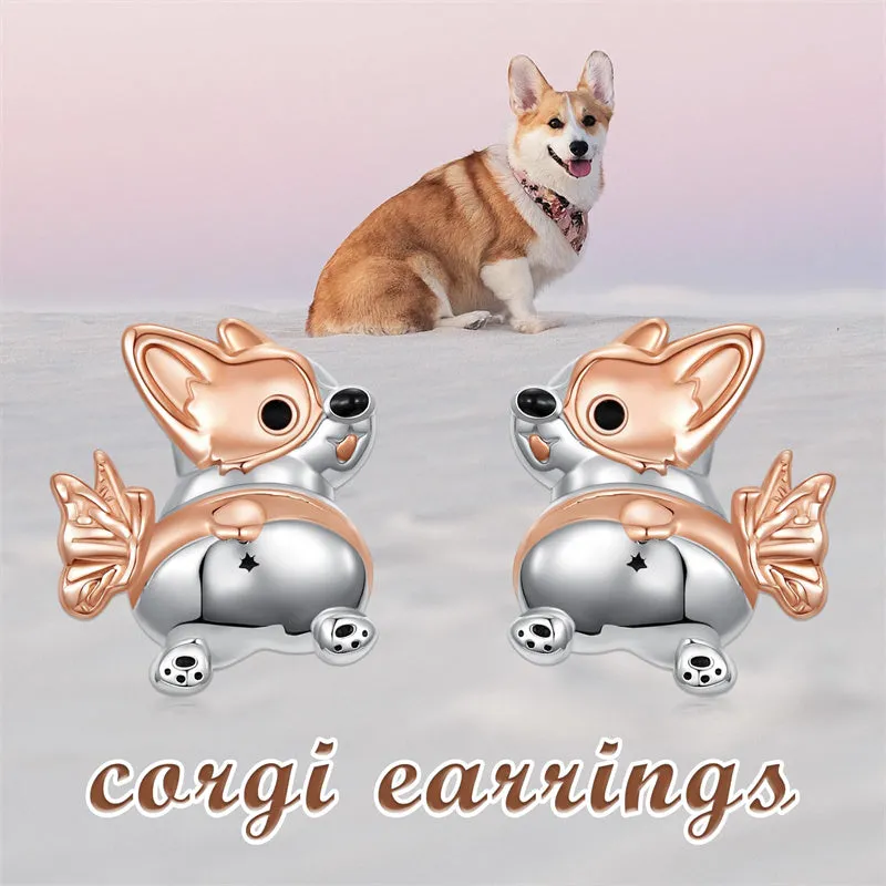 Corgi Earrings S925 Sterling Silver Dog Earrings Corgi Gifts for Corgi Lovers Cute Animal Jewelry for Women Girls