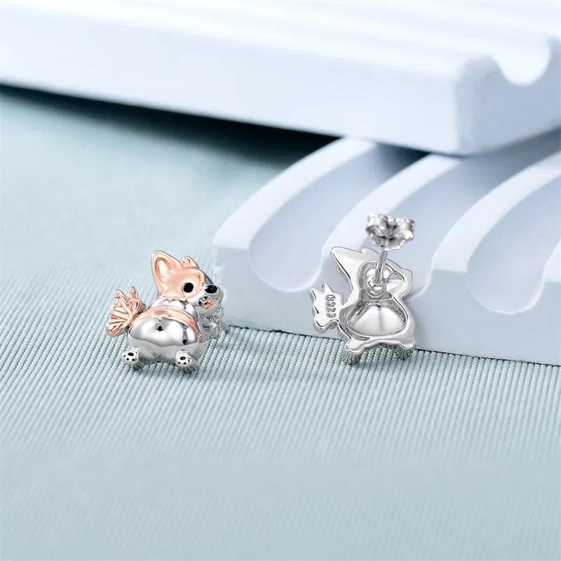 Corgi Earrings S925 Sterling Silver Dog Earrings Corgi Gifts for Corgi Lovers Cute Animal Jewelry for Women Girls