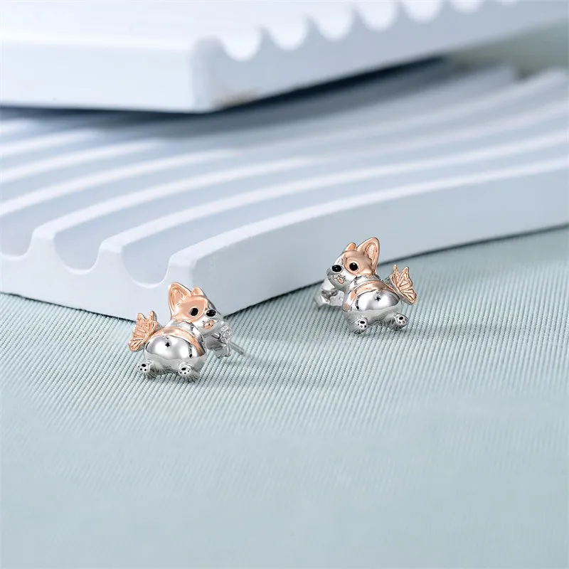 Corgi Earrings S925 Sterling Silver Dog Earrings Corgi Gifts for Corgi Lovers Cute Animal Jewelry for Women Girls