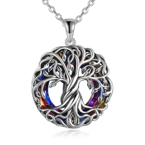 Cremation Jewelry s925 Sterling Silver Tree of Life Urn Necklace Keepsake Ashes Hair Memorial Locket with Circle Crystal