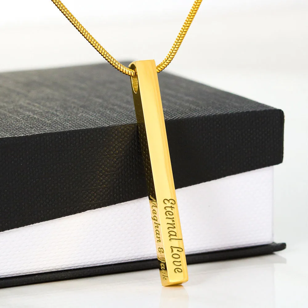 Custom 4 Sided Stick Bar Necklace -Custom Your Name, Date, Place, Memories