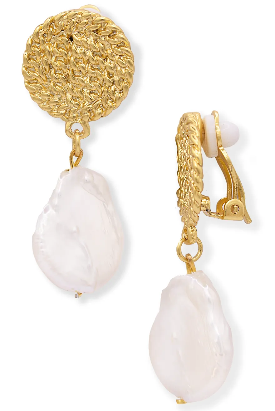 Disc & flat pearl clip-on earrings