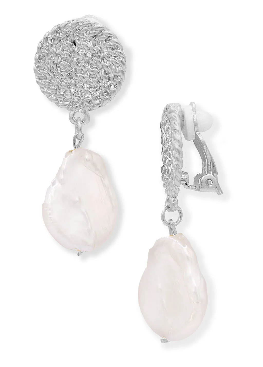 Disc & flat pearl clip-on earrings