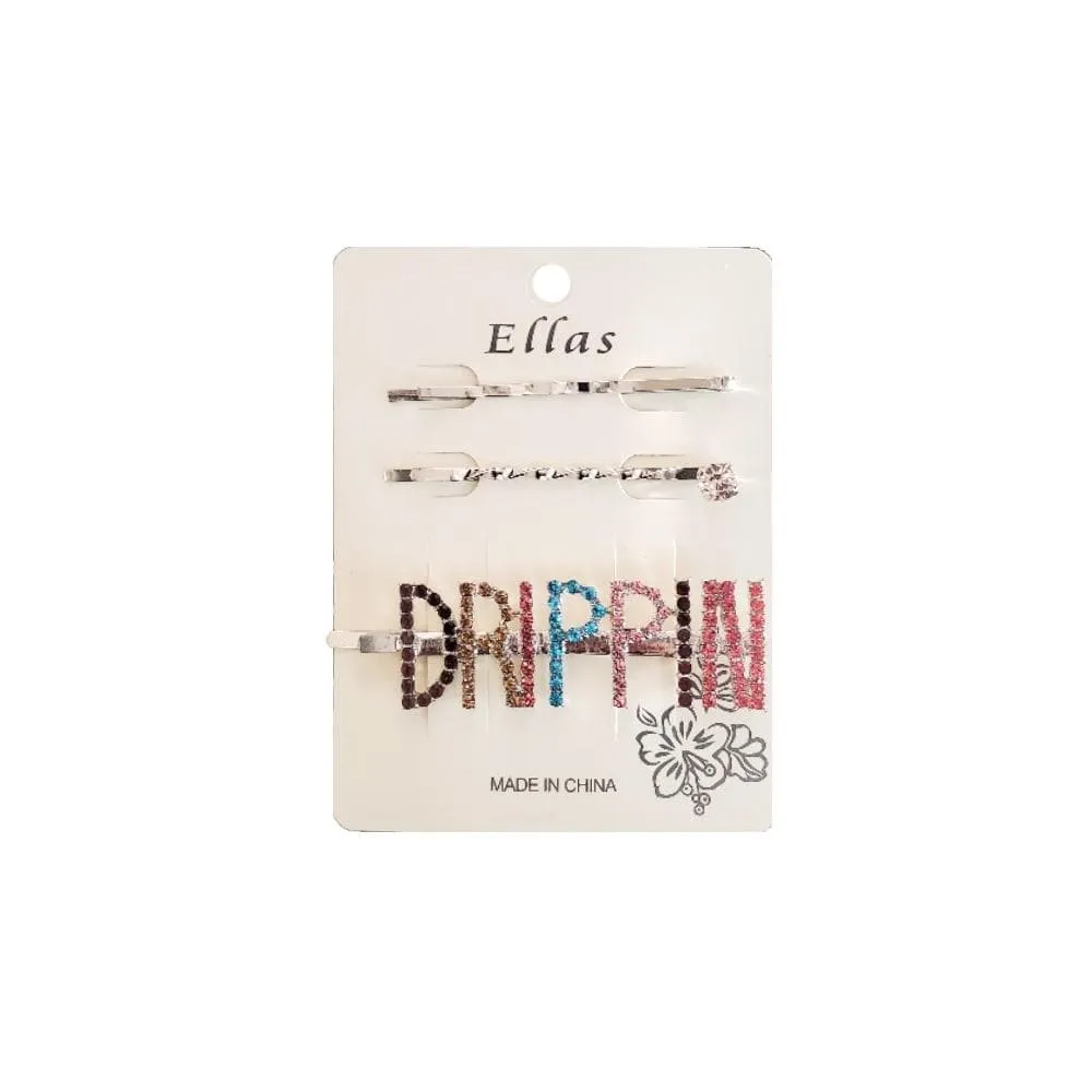 DRIPPIN | Colorful Rhinestone Hair Pin 3PCS Silver