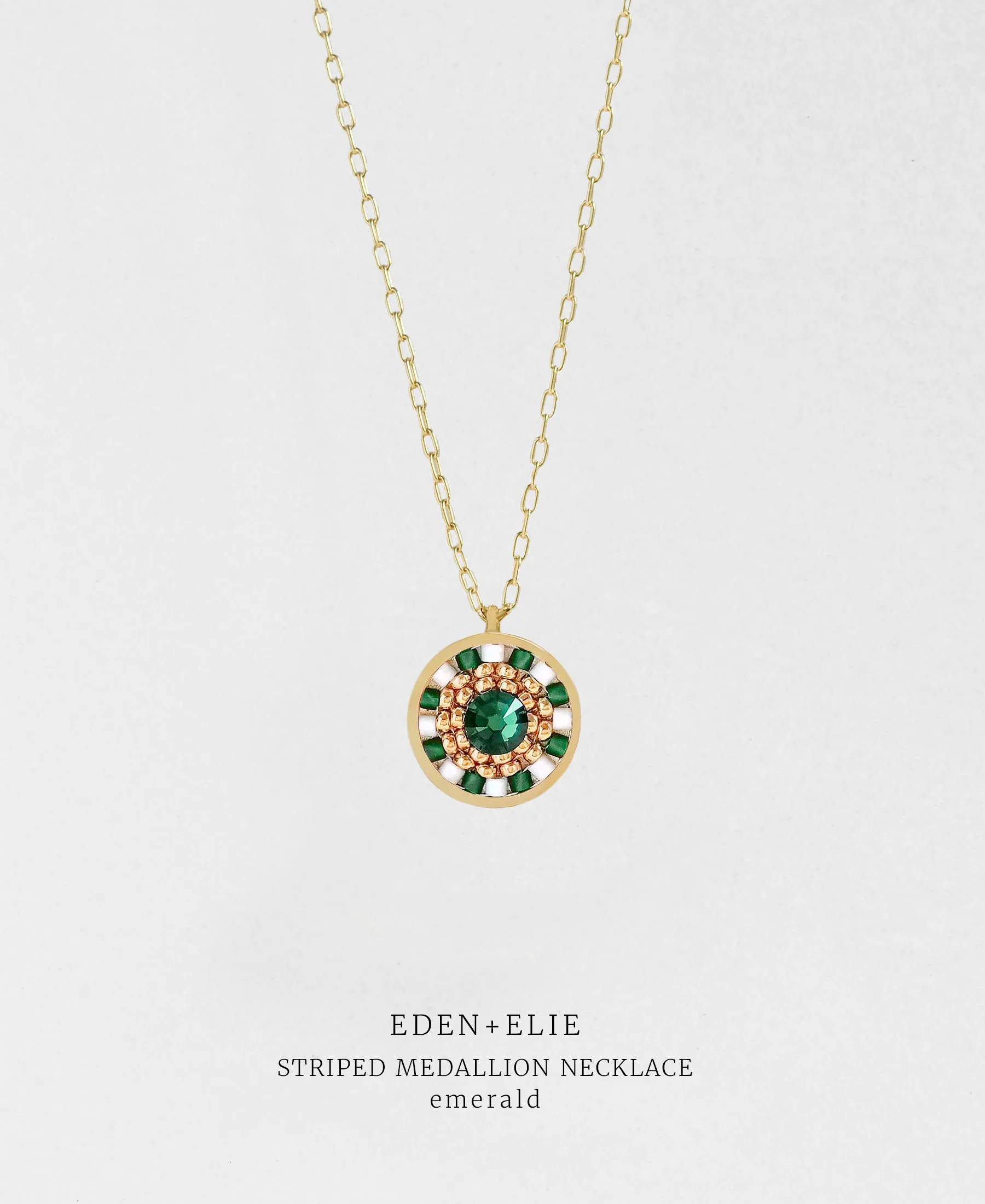 EDEN   ELIE Striped Medallion necklace - Emerald