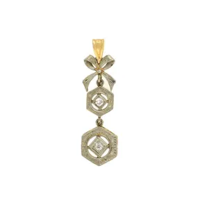 Edwardian 14kt Mixed Metals Diamond & Bow Pendant