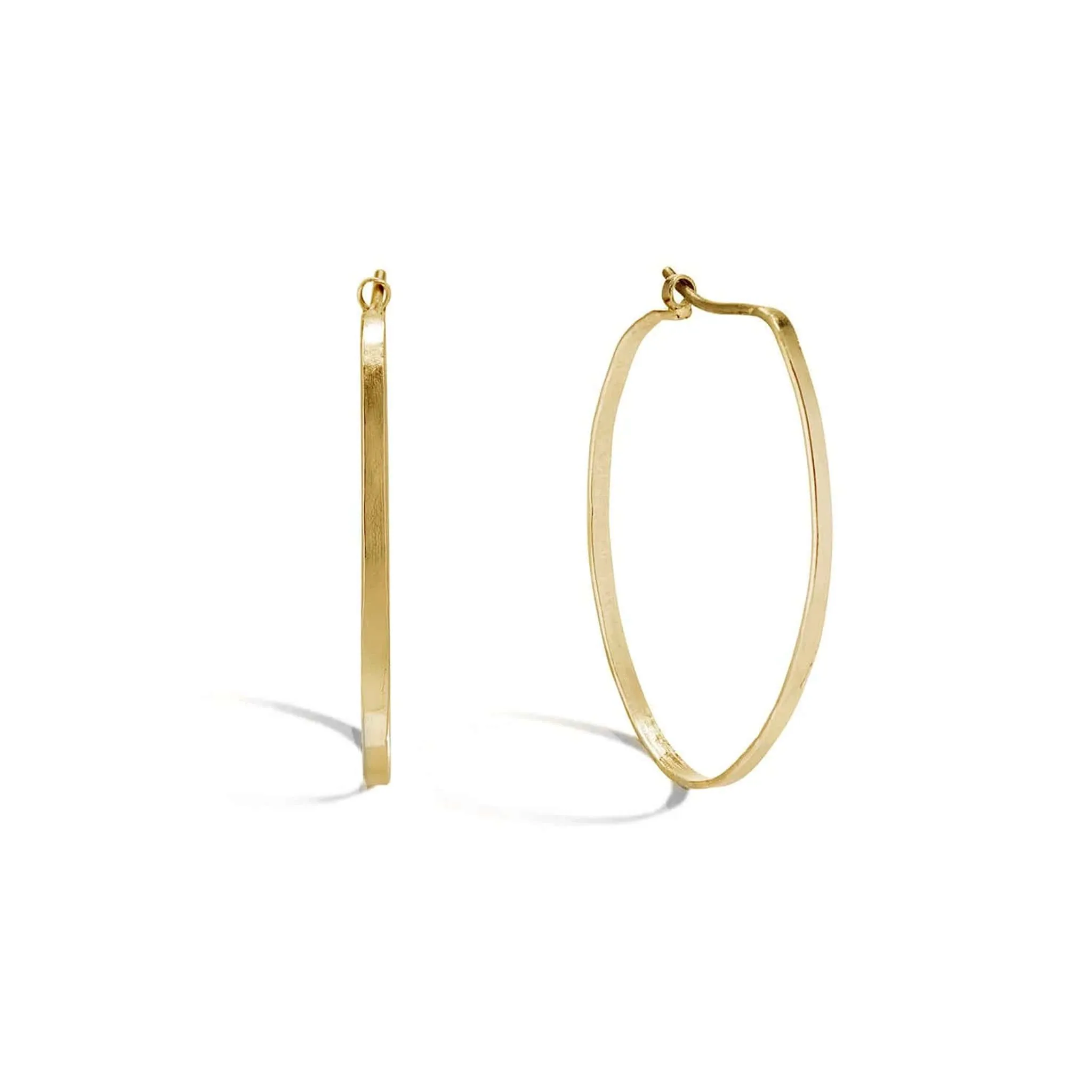 Elsa 14 Karat Yellow Gold Profile Hammered Oval Hoop Earrings