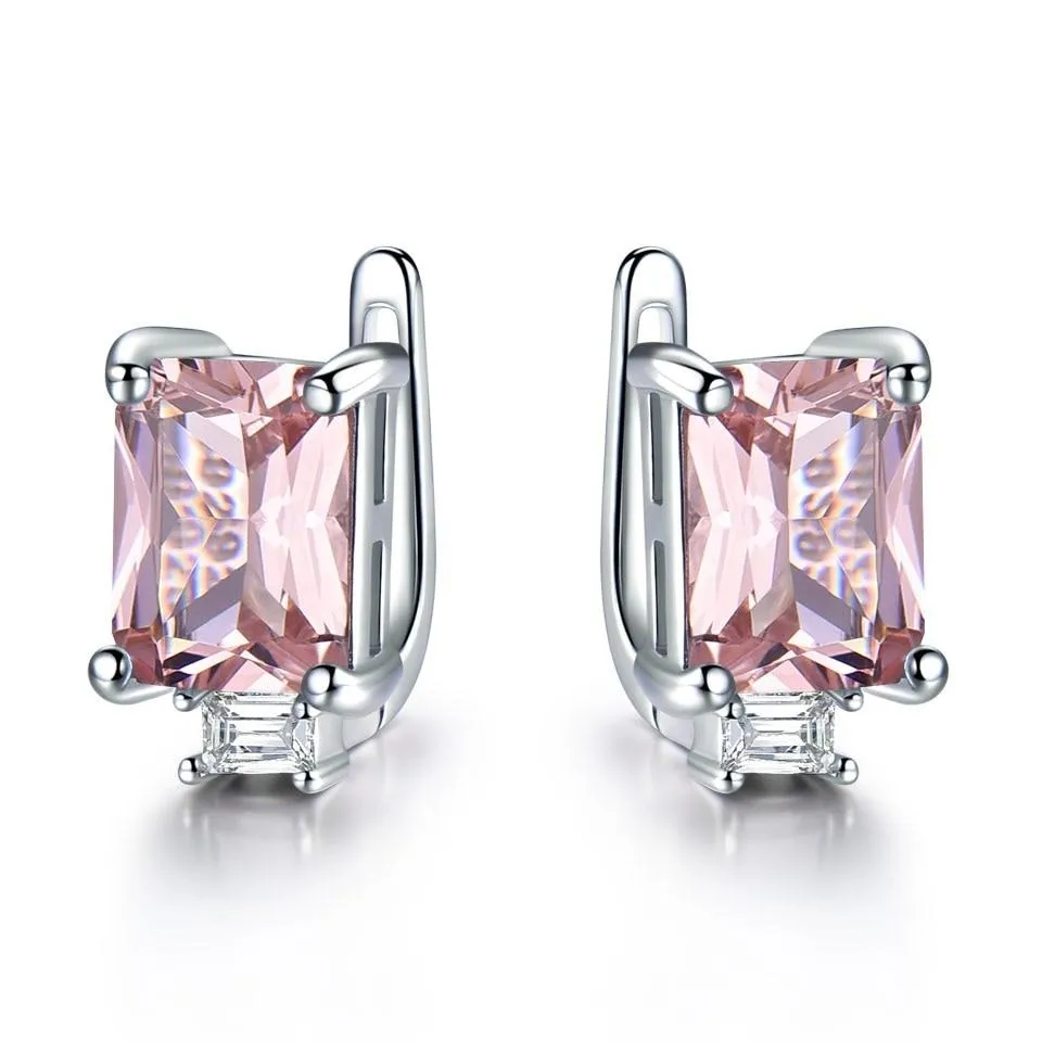 Emerald, Topaz or Morganite Gemstone and Cubic Zirconia 925 Sterling Silver Fashion Wedding Clip Earrings