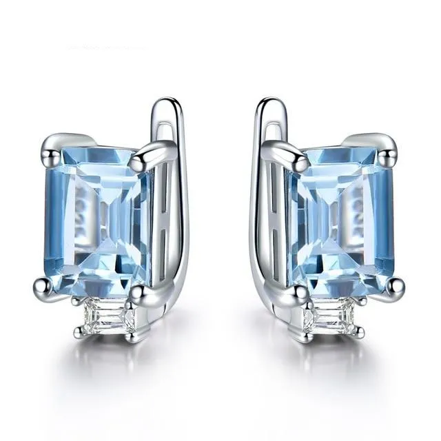 Emerald, Topaz or Morganite Gemstone and Cubic Zirconia 925 Sterling Silver Fashion Wedding Clip Earrings