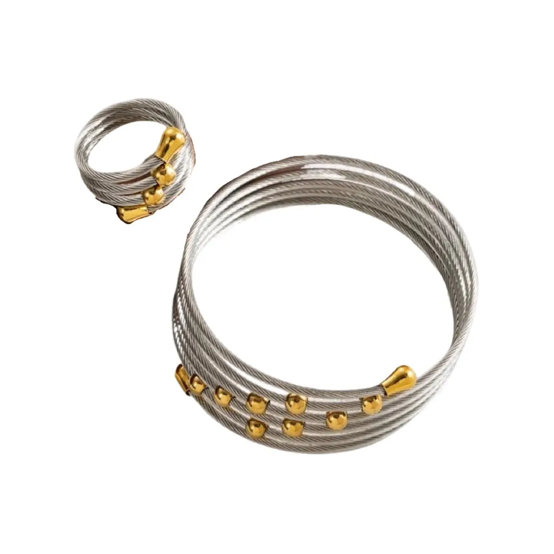 EMMA WRAPPED AROUND STAINLESS STEEL BRACELET AND RING SET