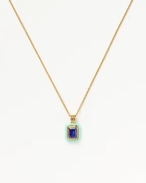 Enamel & Stone Pendant Necklace | 18ct Gold Plated Vermeil/Dark Blue Cubic Zirconia