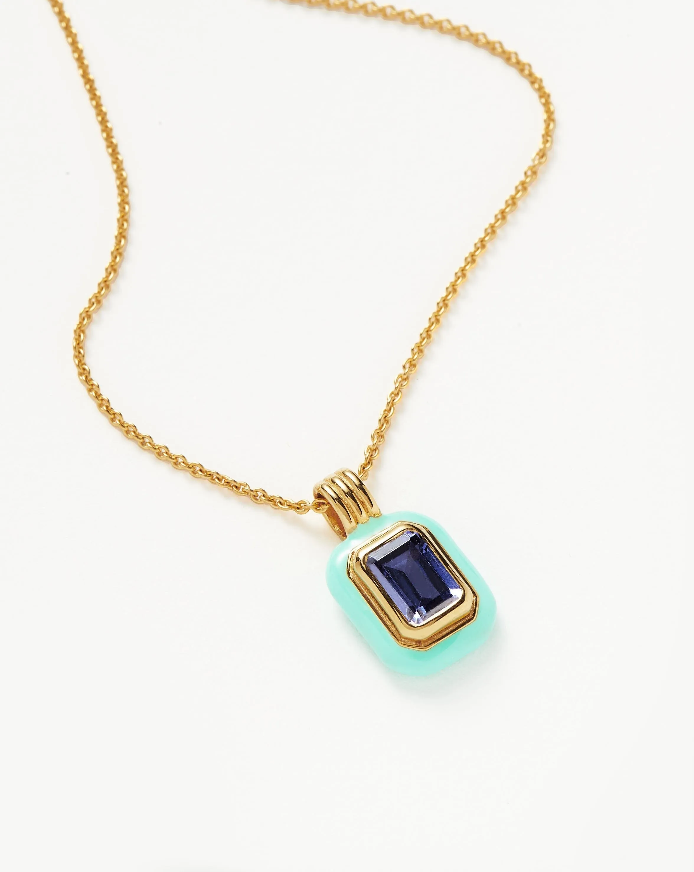 Enamel & Stone Pendant Necklace | 18ct Gold Plated Vermeil/Dark Blue Cubic Zirconia