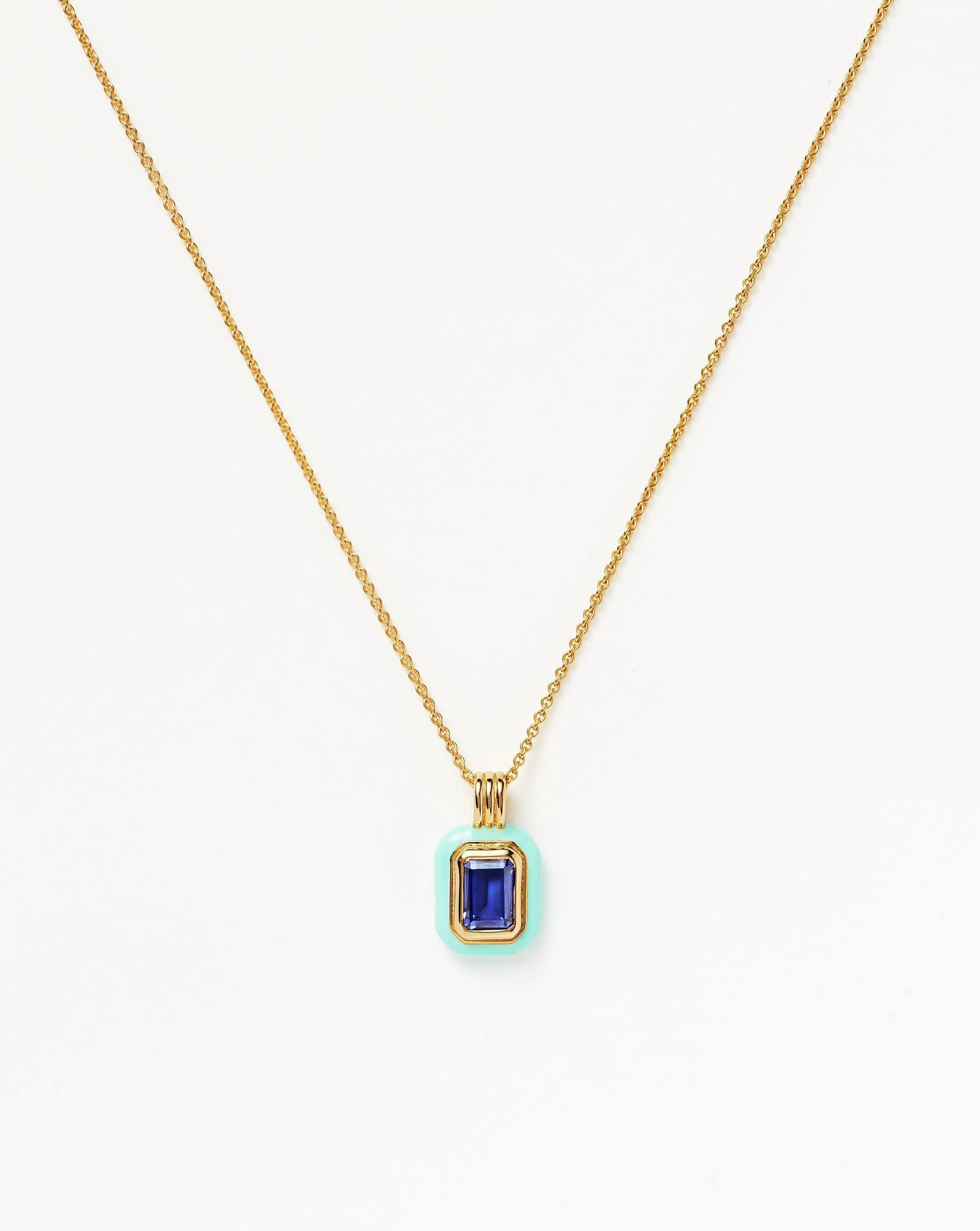 Enamel & Stone Pendant Necklace | 18ct Gold Plated Vermeil/Dark Blue Cubic Zirconia