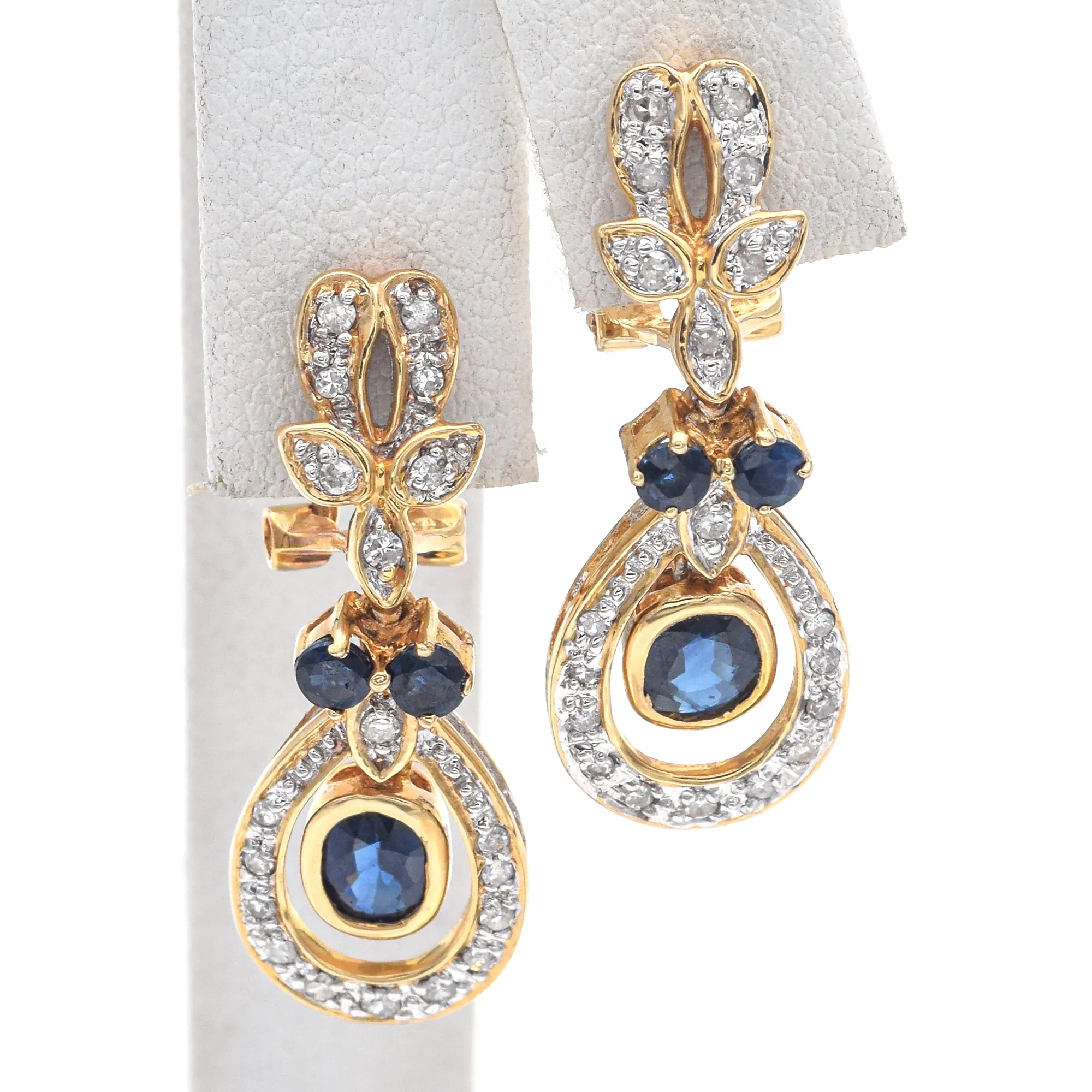 Estate 14K Yellow Gold 1.72 TCW Sapphire & 0.42 TCW Diamond Earrings & Ring Set