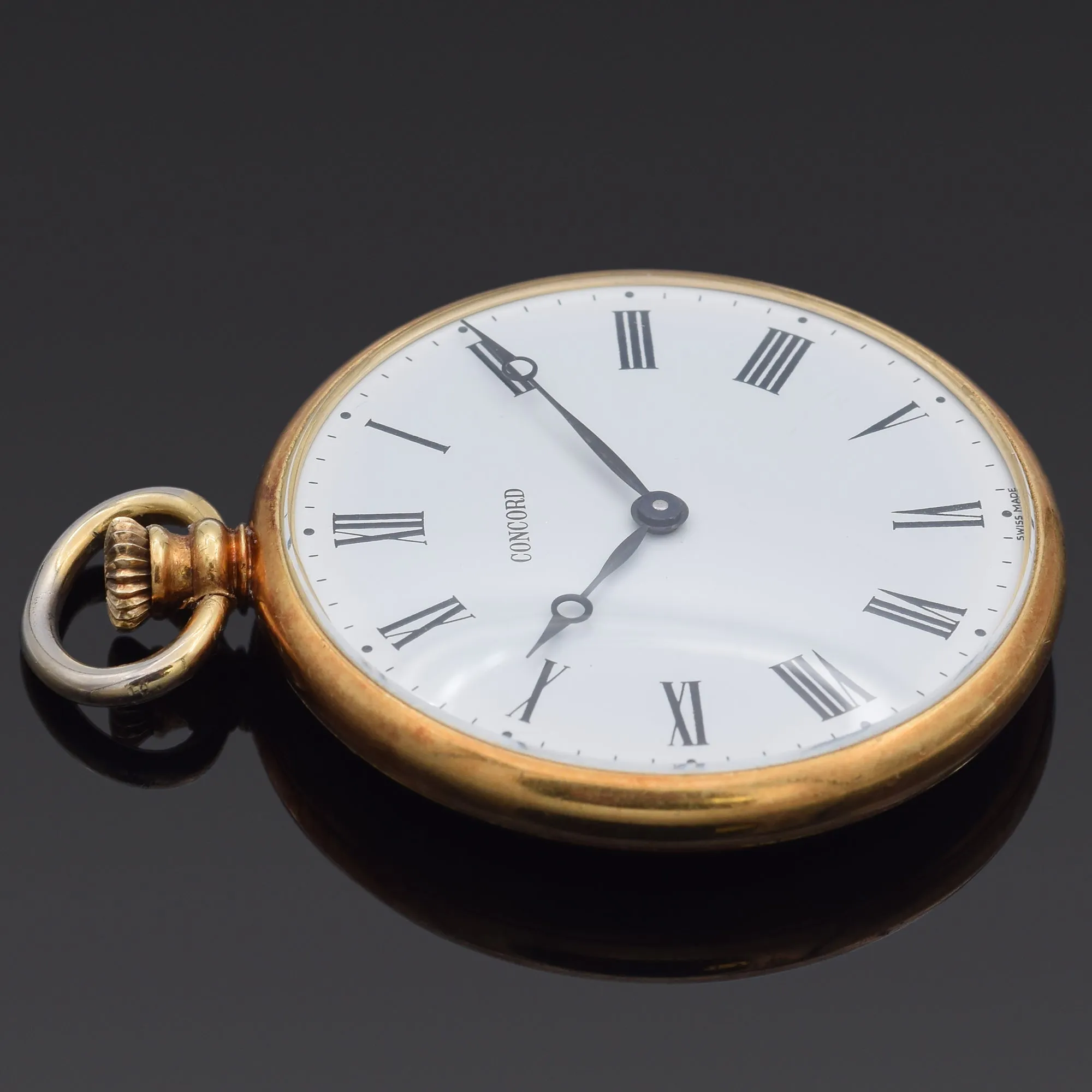 Estate Concord 18K Yellow Gold Enameled 17 Jewels Enamel Pocket Watch