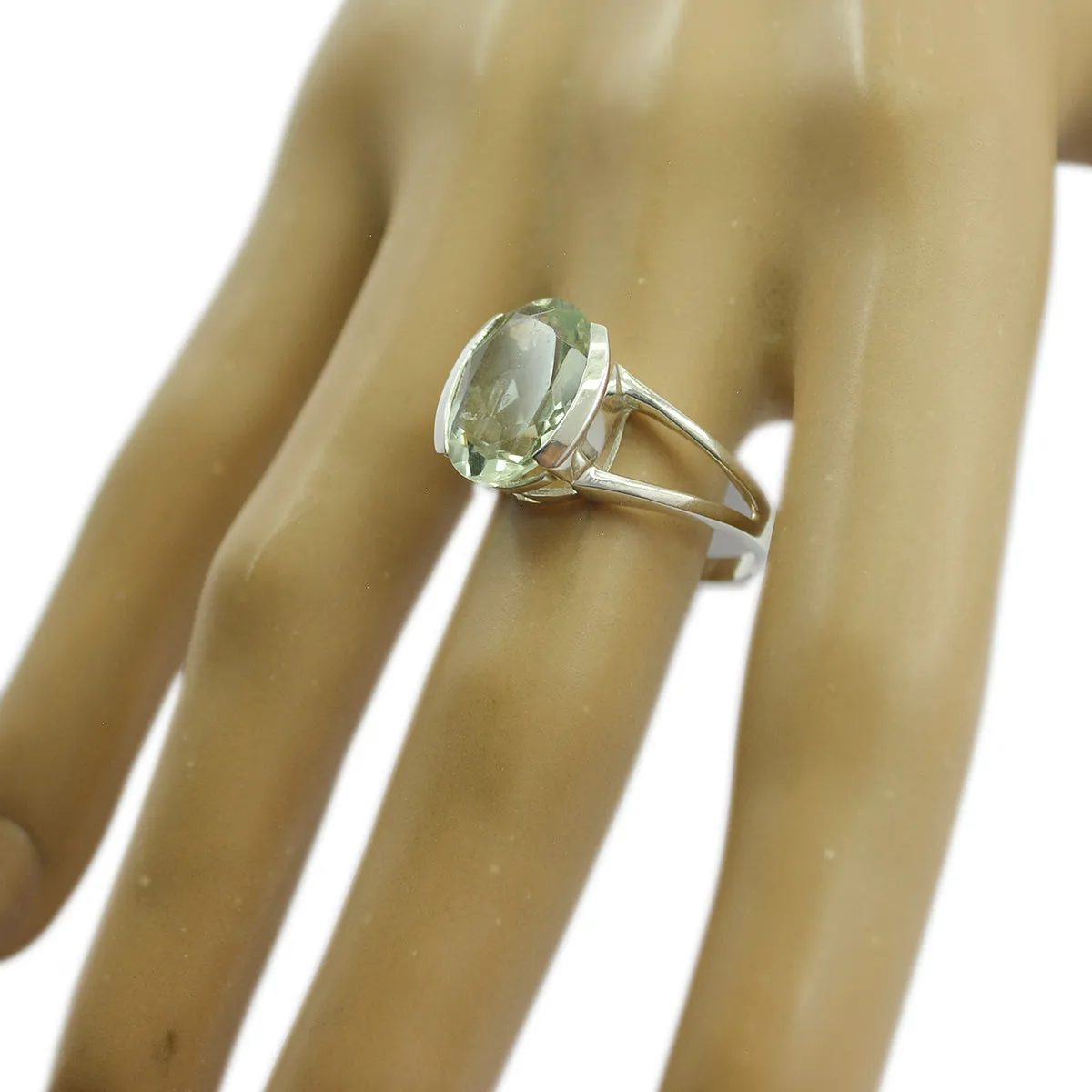 Excellent Gem Green Amethyst Sterling Silver Ring Grandmother Jewelry