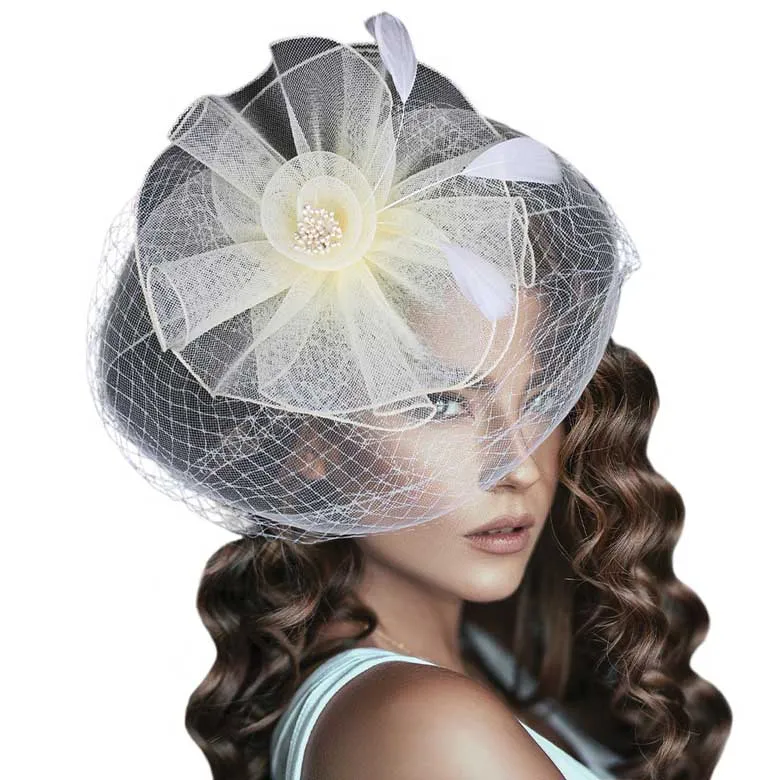 Feather Mesh Flower Fascinator Headband