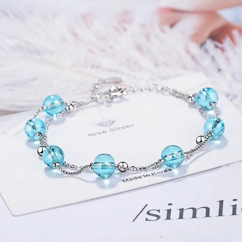 Fine Round Aquamarine Silver Bracelet