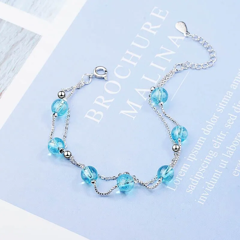 Fine Round Aquamarine Silver Bracelet