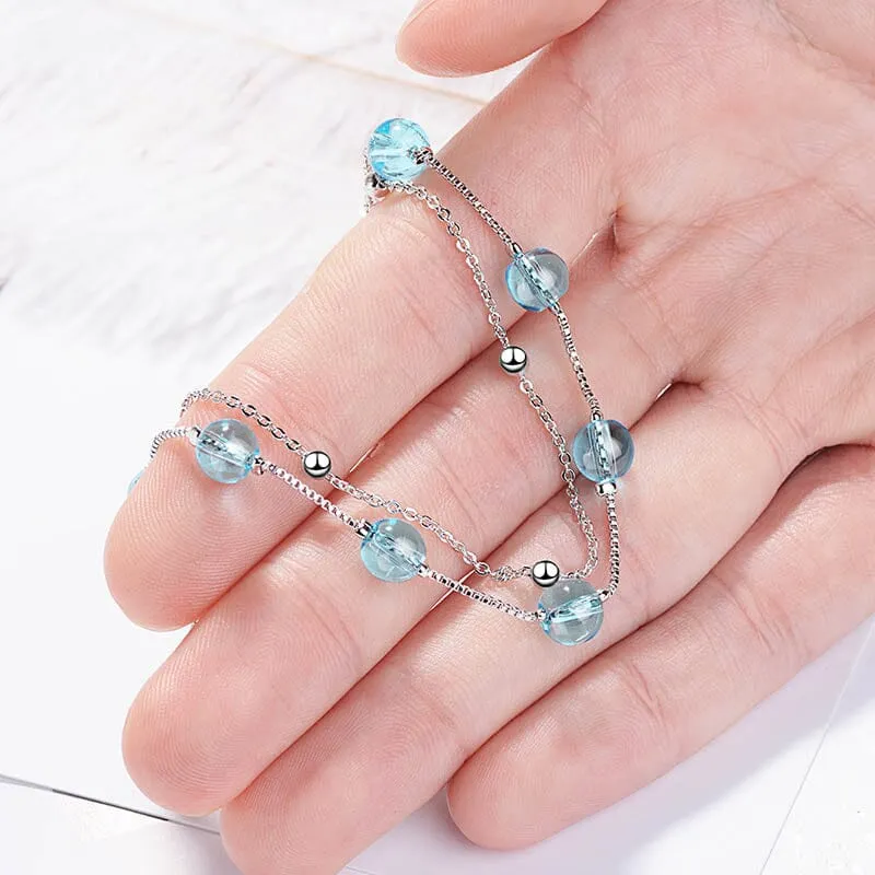 Fine Round Aquamarine Silver Bracelet