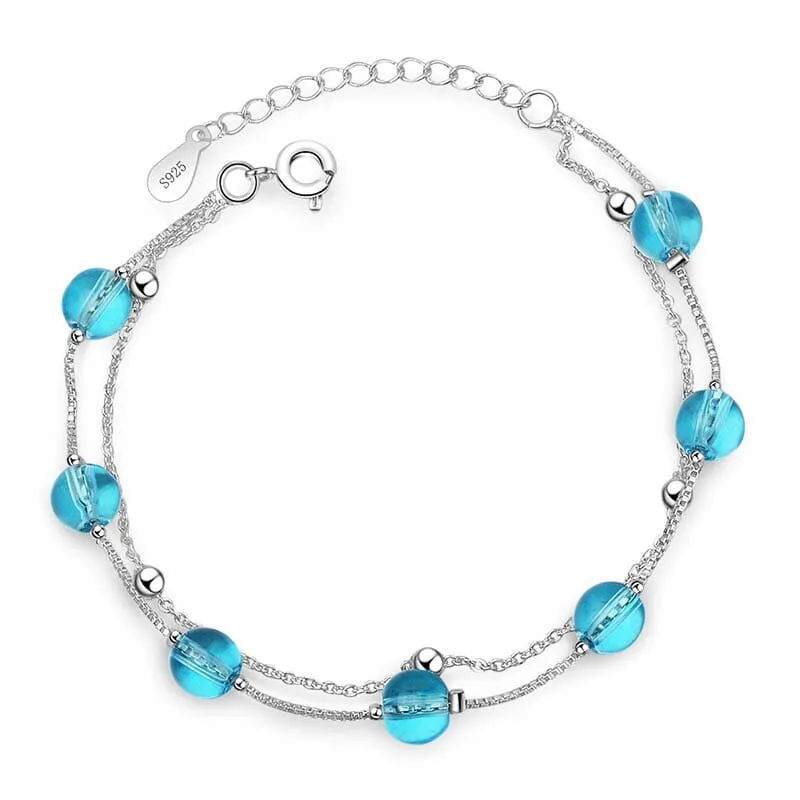 Fine Round Aquamarine Silver Bracelet