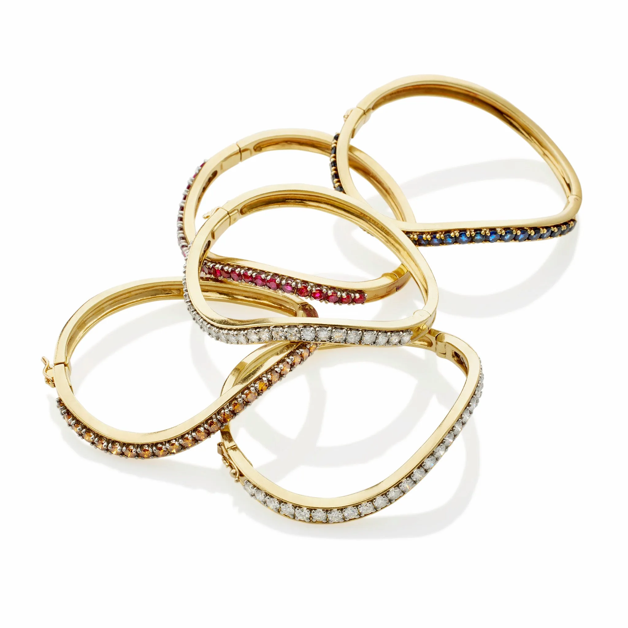 Five Diamond and Gem-set Oscar Heyman Bangle Bracelets