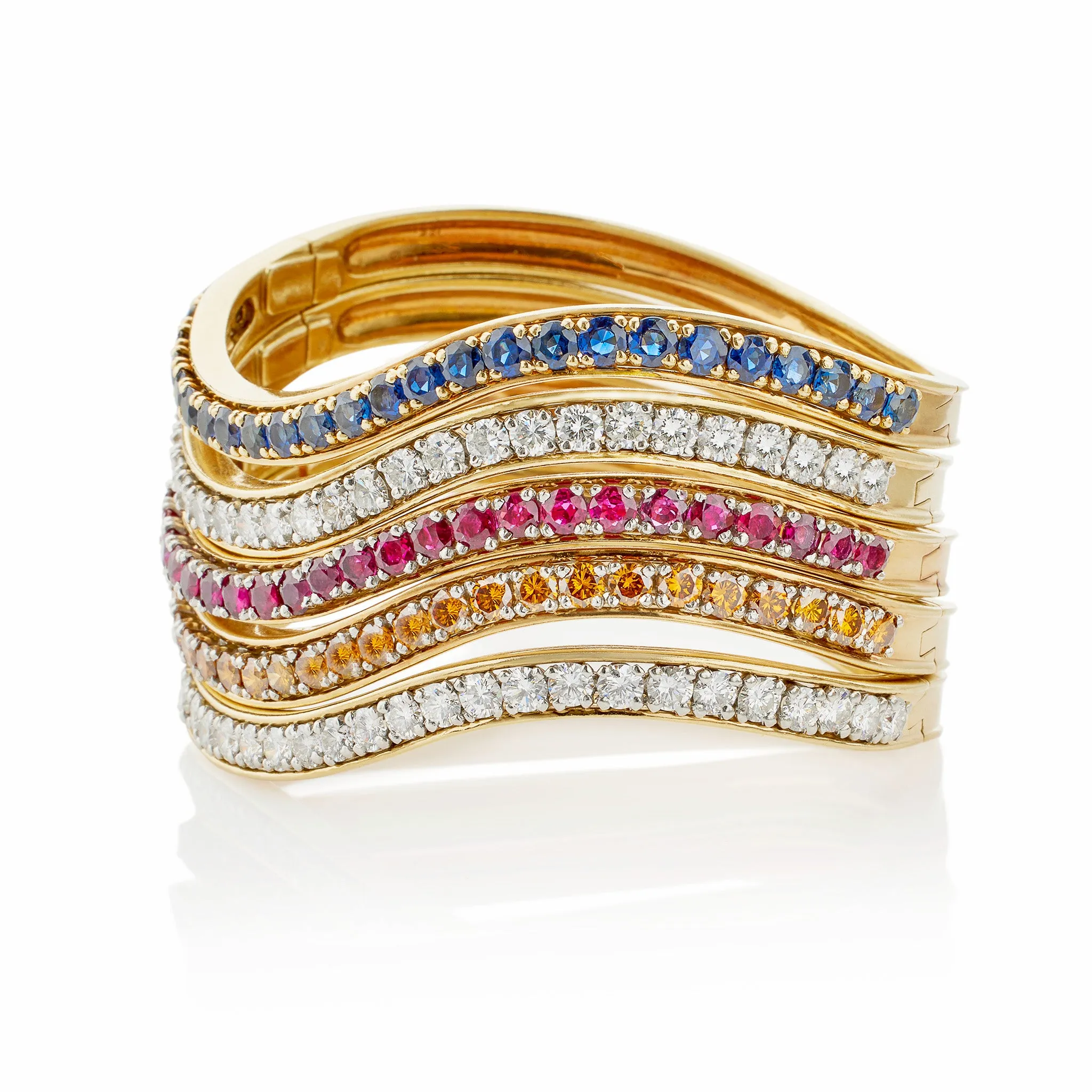 Five Diamond and Gem-set Oscar Heyman Bangle Bracelets