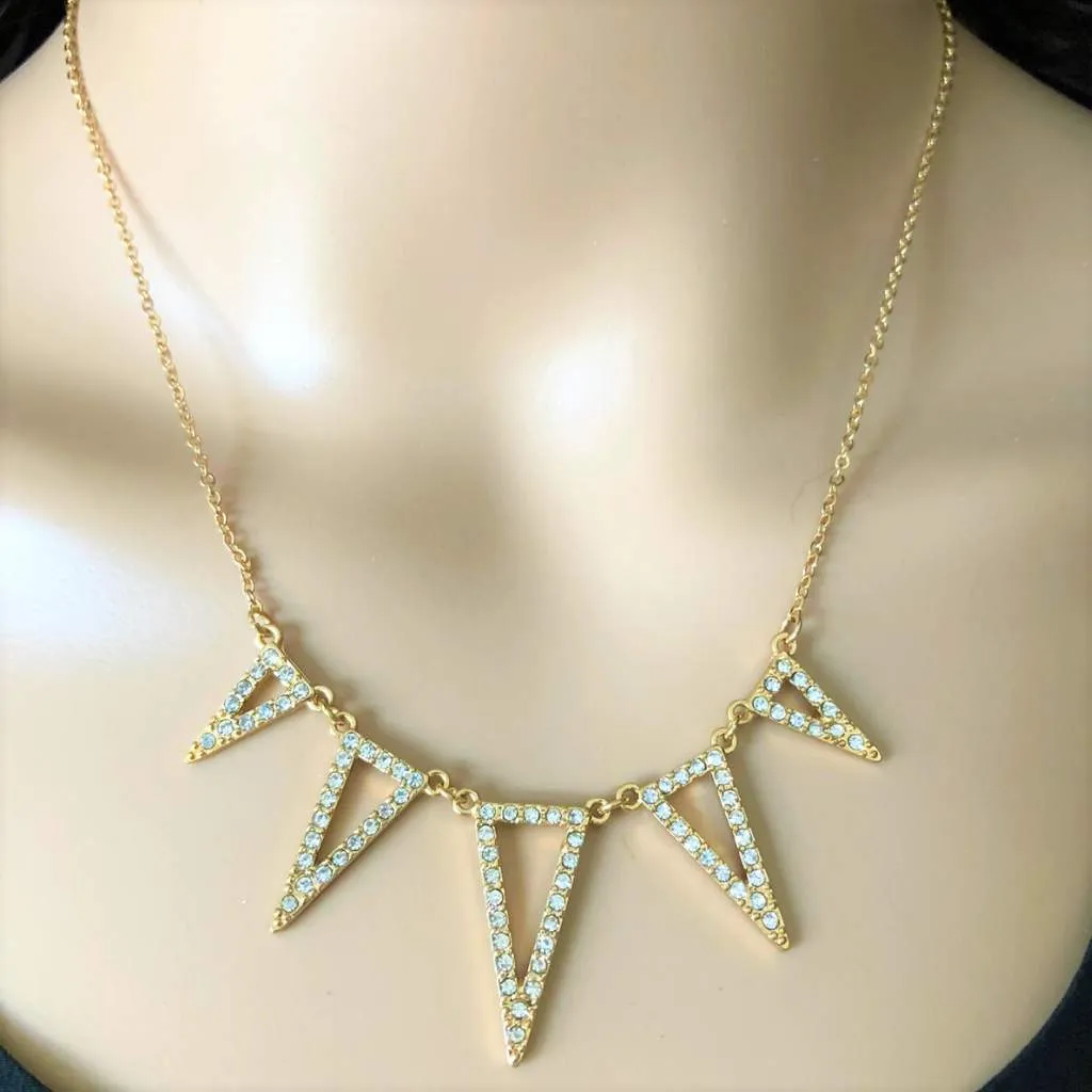 Geometric Triangle Gold and Crystal Necklace