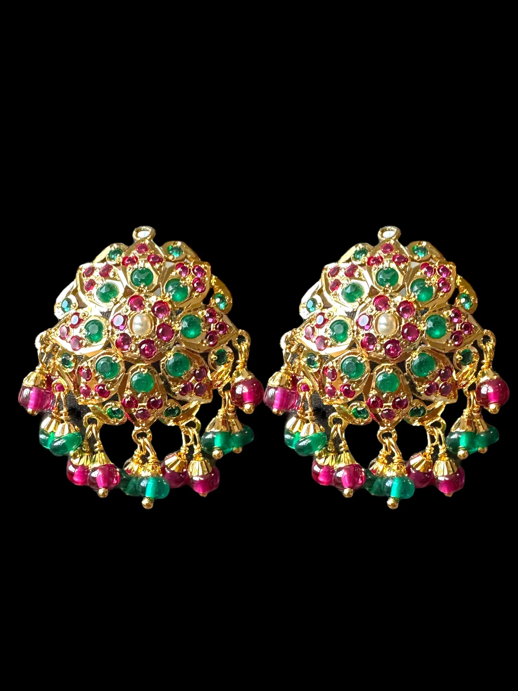 Gold plated jadau silver pendant set in ruby emeralds   ( READY TO SHIP )