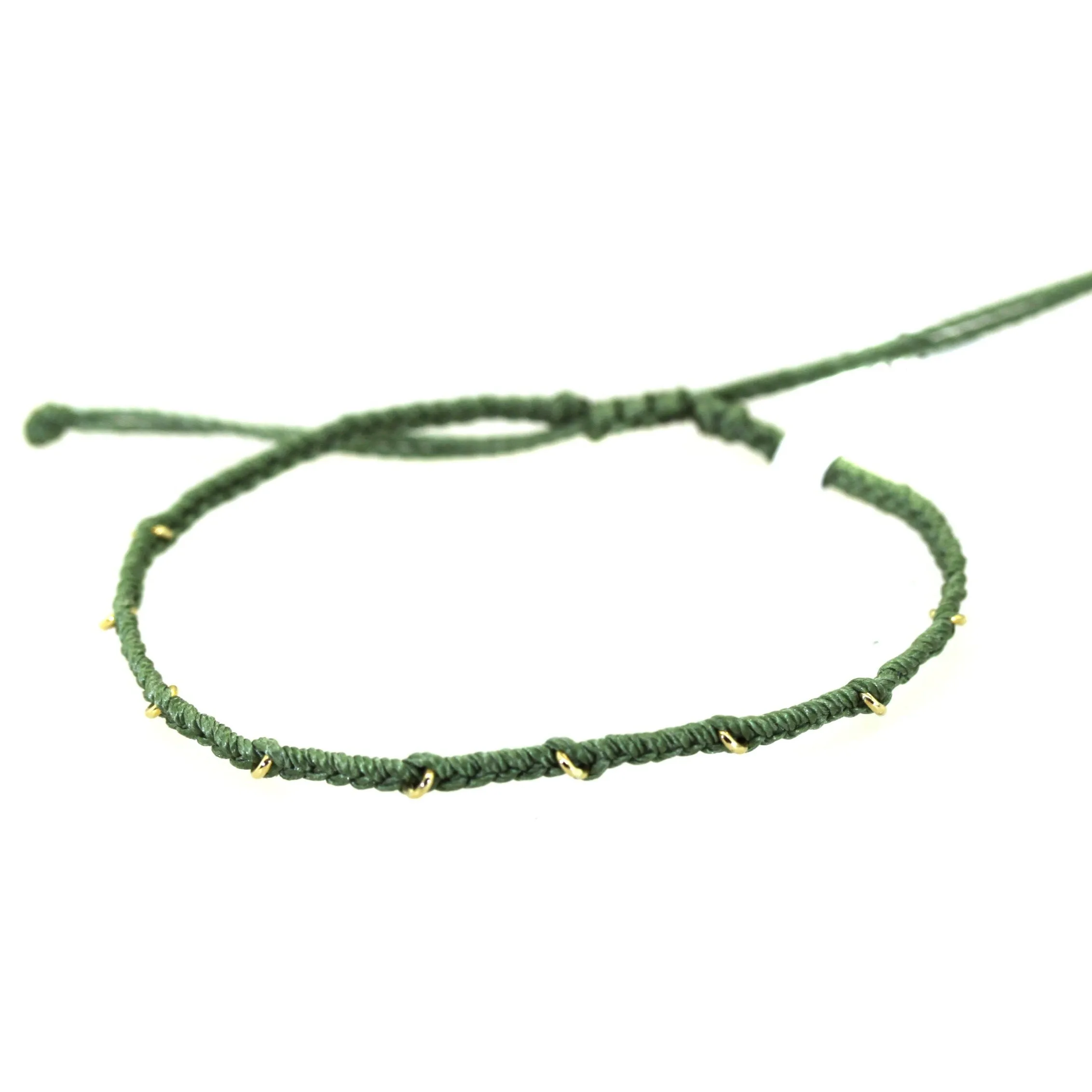 Gold Ring Green Macrame Bracelet