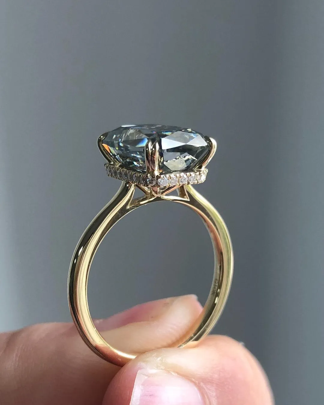 Grey Emerald Cut Moissanite Ring Anniversary Gifts