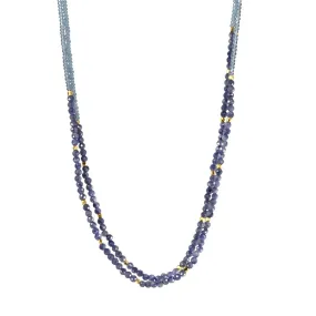 Grey Seed Bead Long Necklace with Two Grey Sapphire Beaded Stations