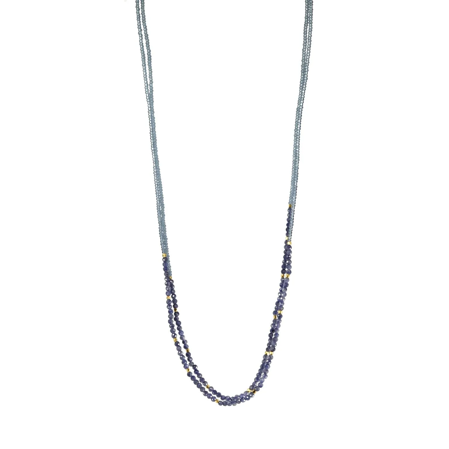 Grey Seed Bead Long Necklace with Two Grey Sapphire Beaded Stations