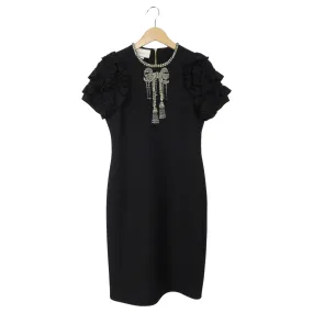 Gucci Black Ruffle Sleeve Beaded Bow Midi Dress - M