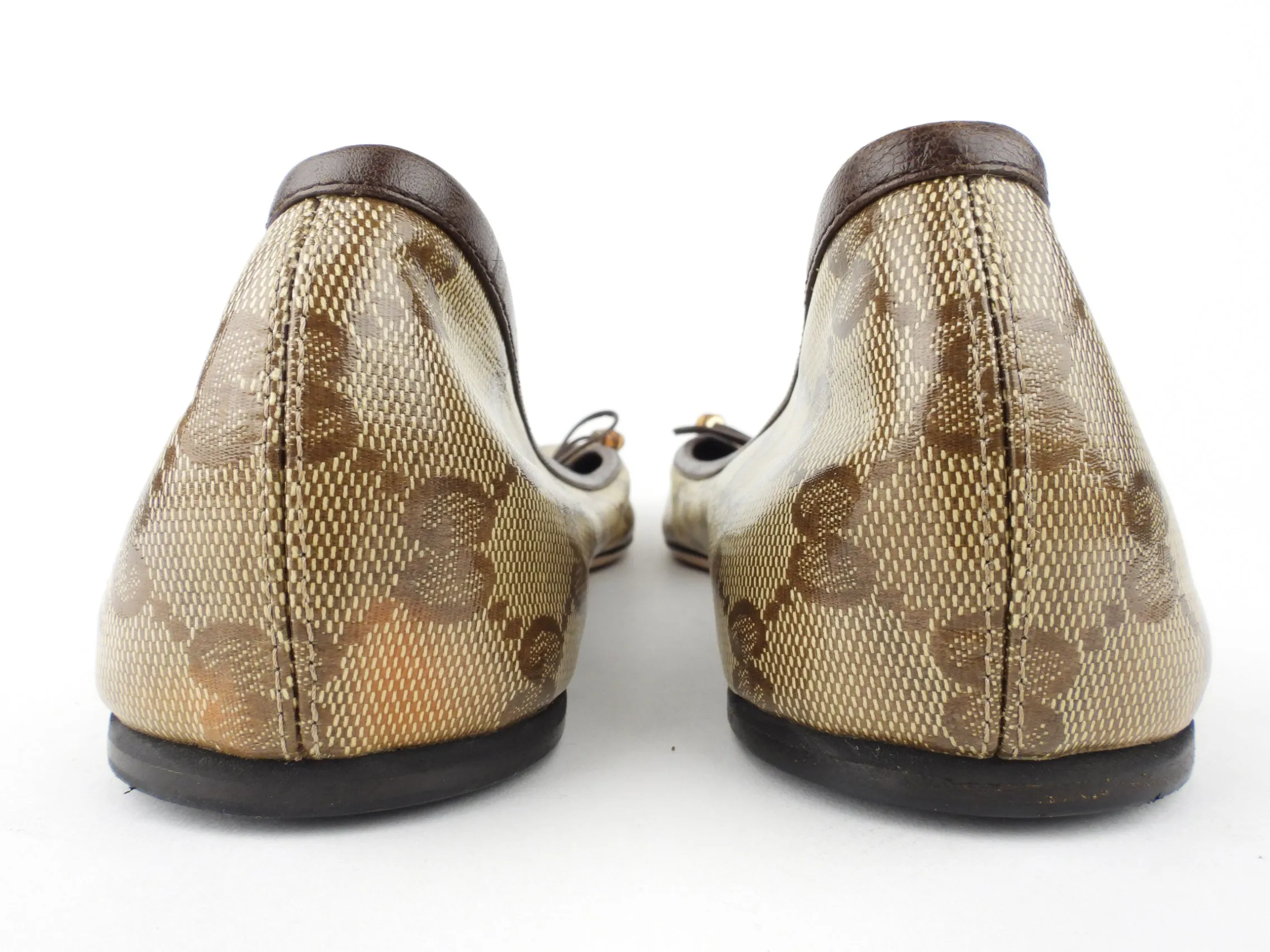 Gucci Crystal GG Monogram Coated Canvas Bamboo Bow Ballet Flats - 40