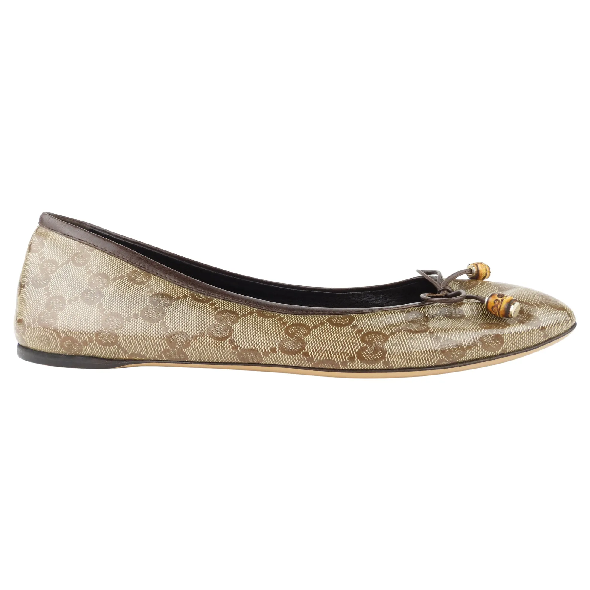 Gucci Crystal GG Monogram Coated Canvas Bamboo Bow Ballet Flats - 40