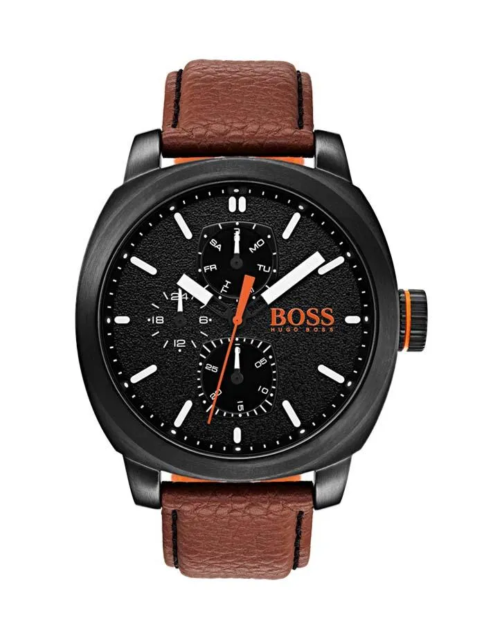 Hugo Boss Mens Cape Town Watch - Black Ion Plated - Leather Strap - 24-Hour