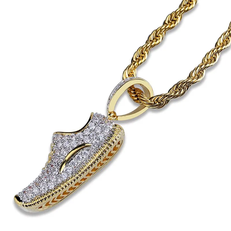 Iced Out Running Shoe Pendant - Gold