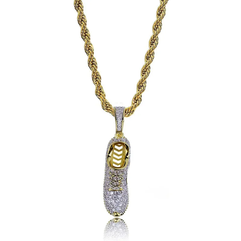 Iced Out Running Shoe Pendant - Gold